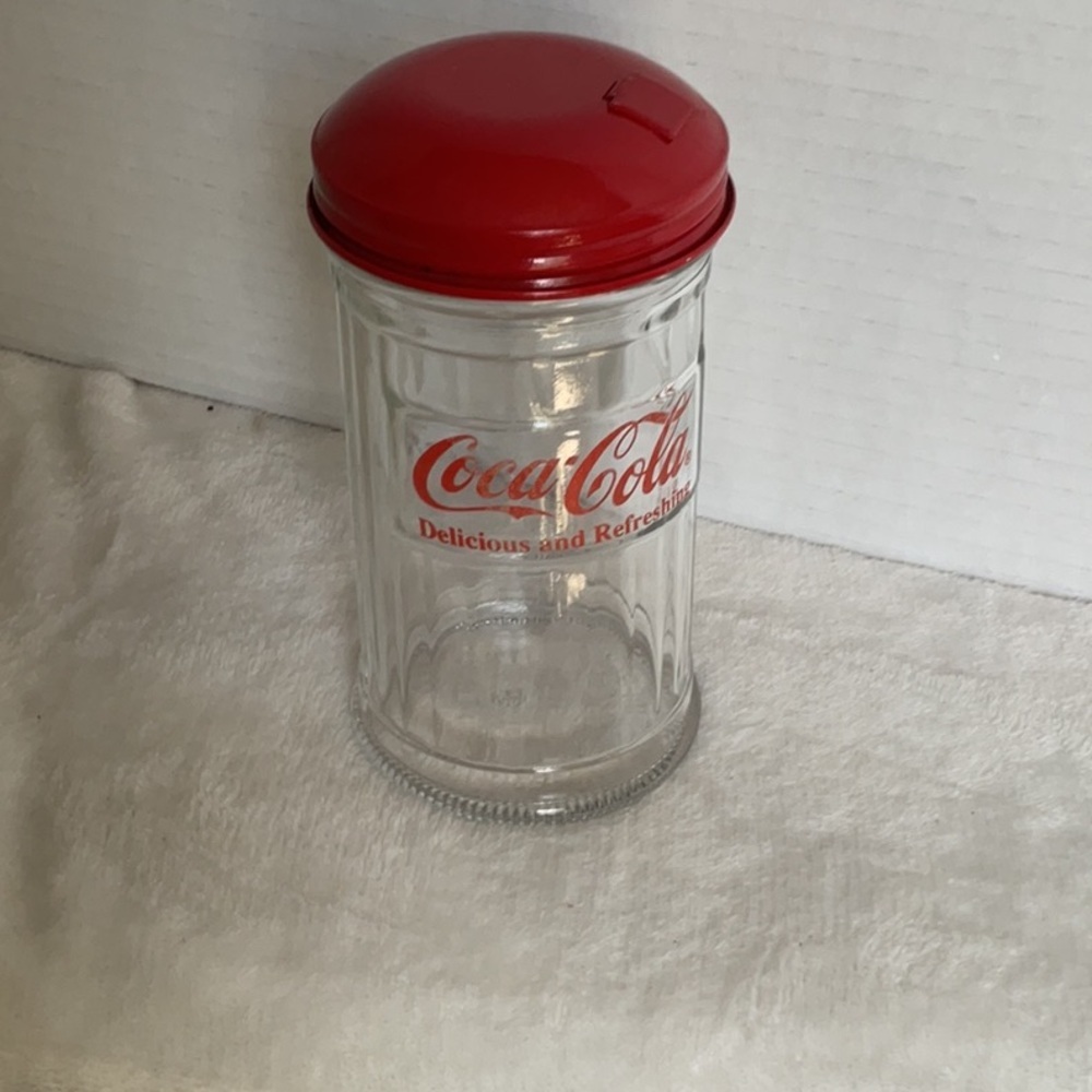 Coca Cola Red and Clear Glass sugar shaker vintage